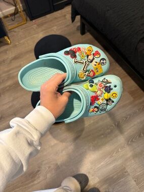 CROCS Light Blue/Jade Classic Clog with Decorative Charms